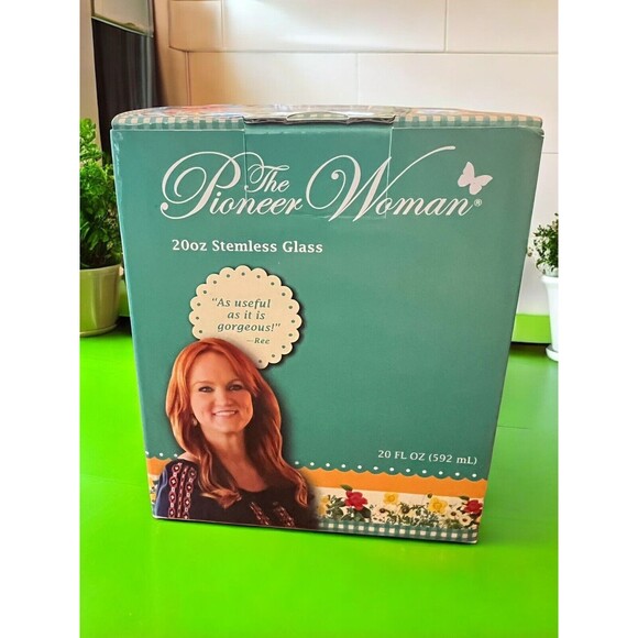 The Pioneer Woman 20oz Stemless Glass Happy Birthday Wine Glass NIB Prairie Ree - Picture 3 of 7